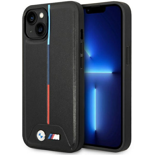 BMW Handy Hülle Case M Quilted Tricolor für iPhone 13 / 14 / 15 Schwarz