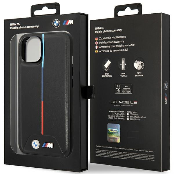 BMW Handy Hülle Case M Quilted Tricolor für iPhone 13 / 14 / 15 Schwarz