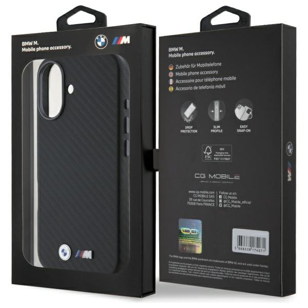 BMW Handy Hülle Carbon Wrapped Metall Hard Case für iPhone 16 Schwarz