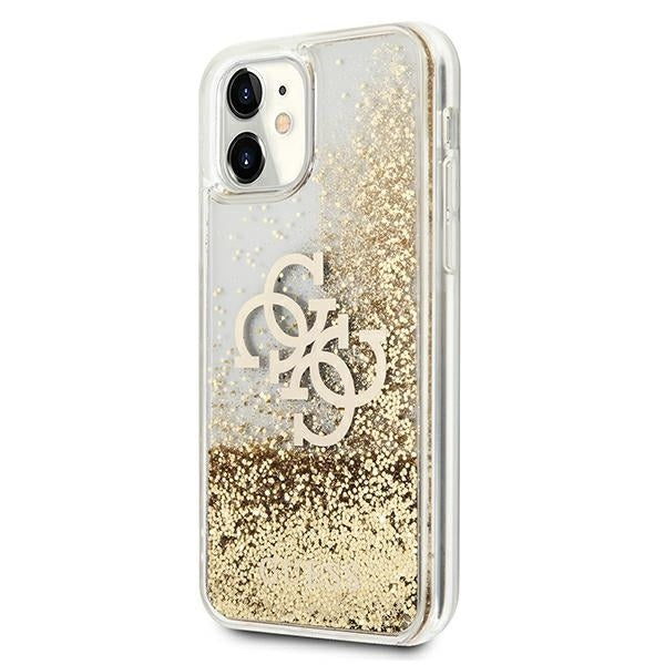 GUESS Handy Hülle Case für iPhone 11 Liquid Glitzer BIG 4G Transparent Gold