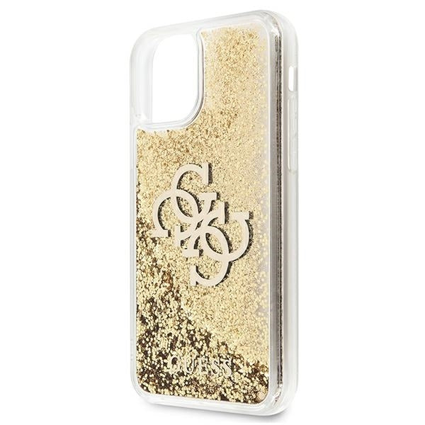 GUESS Handy Hülle Case für iPhone 11 Liquid Glitzer BIG 4G Transparent Gold