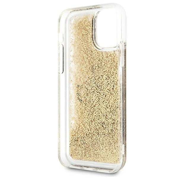 GUESS Handy Hülle Case für iPhone 11 Liquid Glitzer BIG 4G Transparent Gold