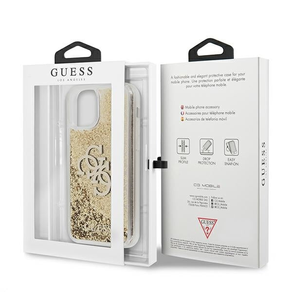 GUESS Handy Hülle Case für iPhone 11 Liquid Glitzer BIG 4G Transparent Gold