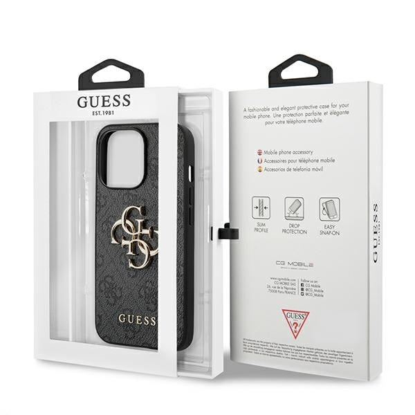 GUESS Handy Hülle Case 4G Big Metall Logo für iPhone 13 / 14 / 15 Schwarz