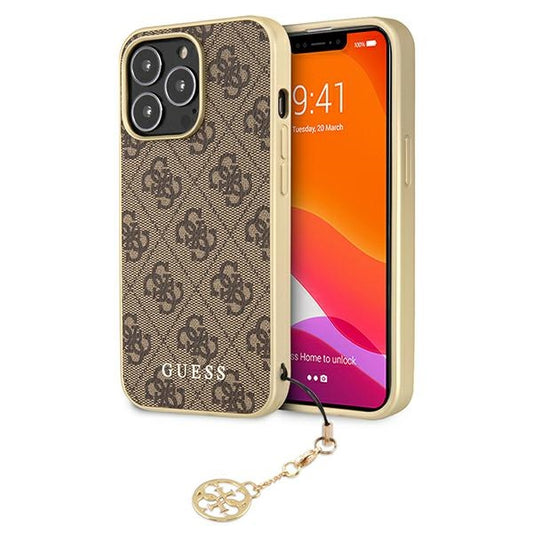 GUESS Handy Hülle Case für iPhone 13 Pro 4G Goldene Anhänger Braun
