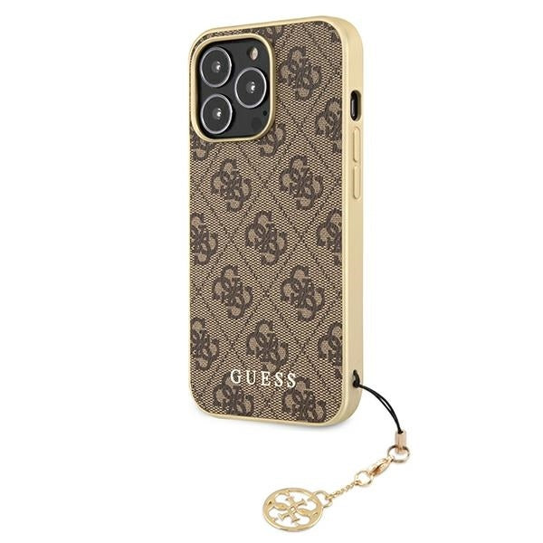 GUESS Handy Hülle Case für iPhone 13 Pro 4G Goldene Anhänger Braun