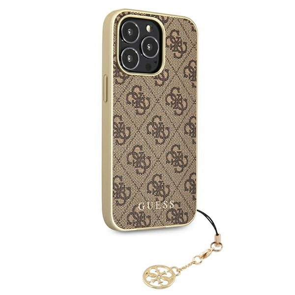 GUESS Handy Hülle Case für iPhone 13 Pro 4G Goldene Anhänger Braun