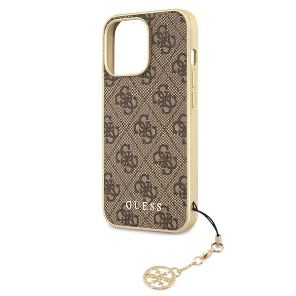 GUESS Handy Hülle Case für iPhone 13 Pro 4G Goldene Anhänger Braun