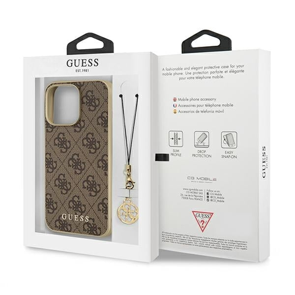 GUESS Handy Hülle Case für iPhone 13 Pro 4G Goldene Anhänger Braun