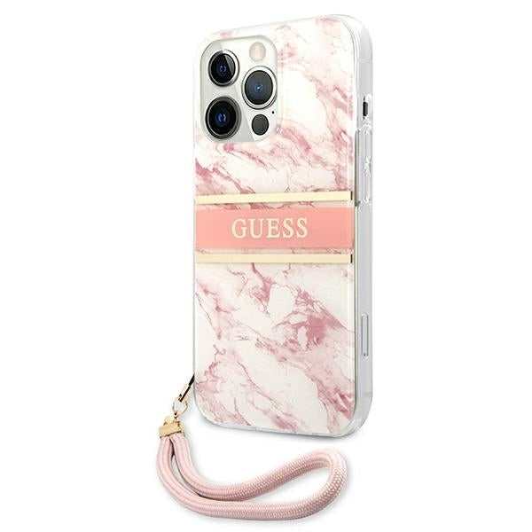 GUESS Handy Hülle Case Marble Strap Collection für iPhone 13 Pro Max Pink