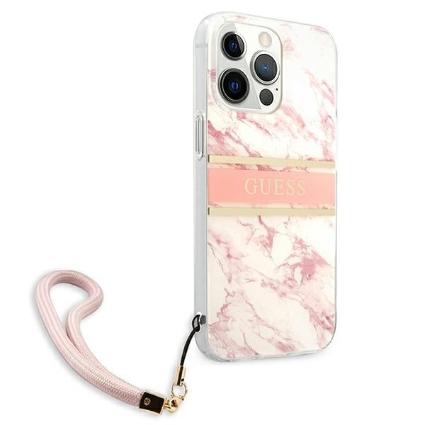 GUESS Handy Hülle Case Marble Strap Collection für iPhone 13 Pro Max Pink