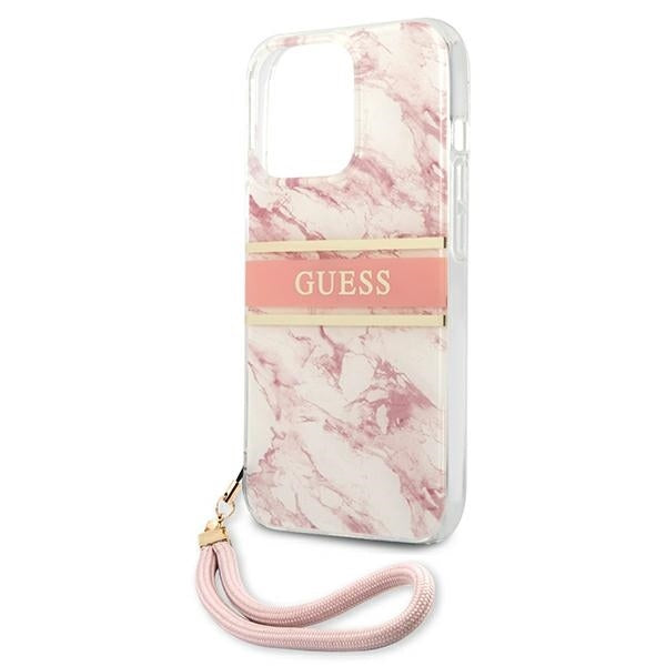 GUESS Handy Hülle Case Marble Strap Collection für iPhone 13 Pro Max Pink