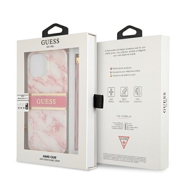 GUESS Handy Hülle Case Marble Strap Collection für iPhone 13 Pro Max Pink