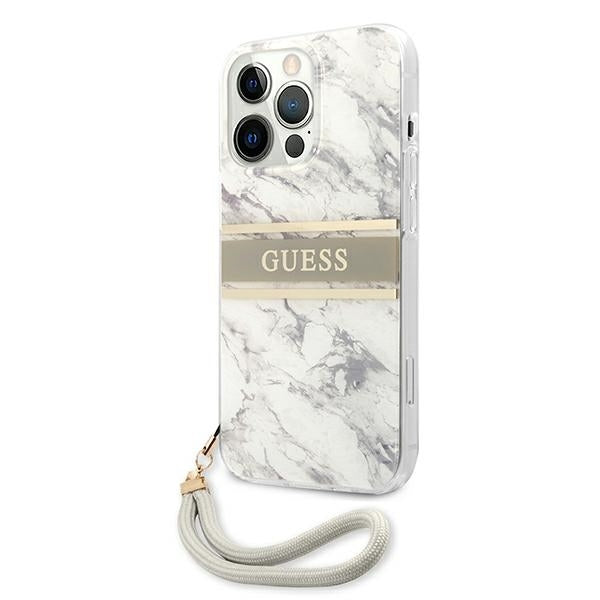 GUESS Handy Hülle Case Marble Strap Collection für iPhone 13 Pro Max Grau