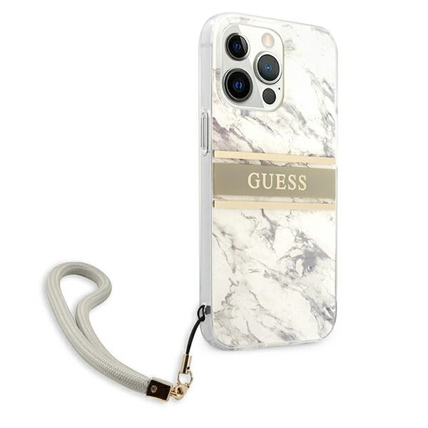 GUESS Handy Hülle Case Marble Strap Collection für iPhone 13 Pro Max Grau
