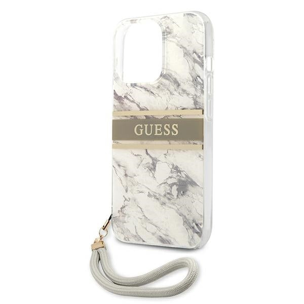 GUESS Handy Hülle Case Marble Strap Collection für iPhone 13 Pro Max Grau