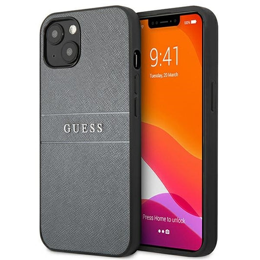 GUESS Handy Hülle Case Saffiano Strap für iPhone 13 / 14 / 15 Grau