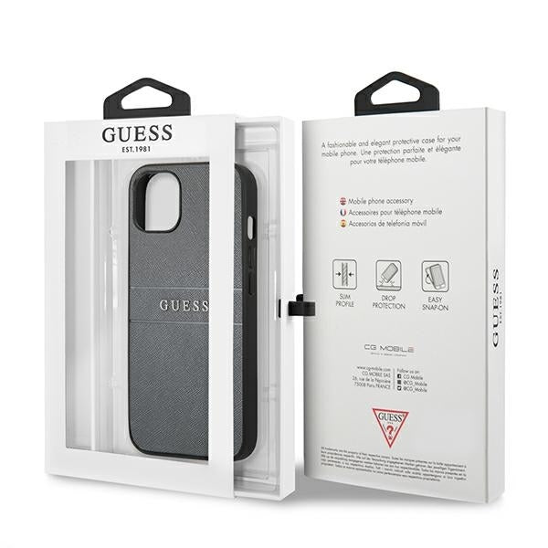 GUESS Handy Hülle Case Saffiano Strap für iPhone 13 / 14 / 15 Grau