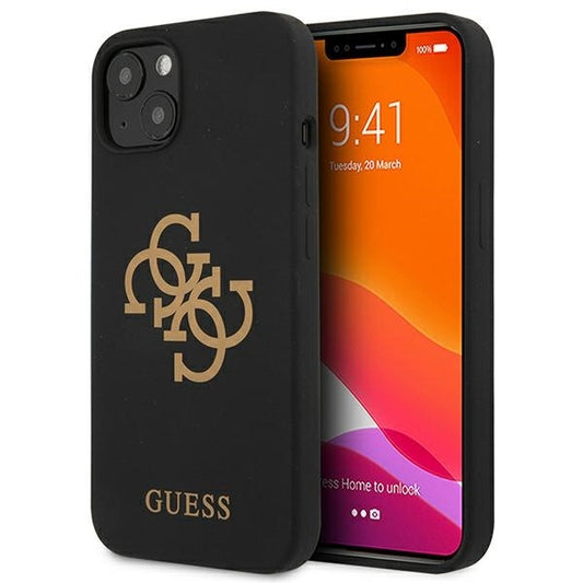 GUESS Handy Hülle Case Silikon 4G Logo für iPhone 13 / 14 / 15 Schwarz
