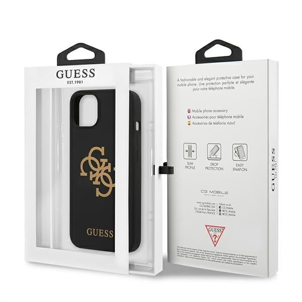 GUESS Handy Hülle Case Silikon 4G Logo für iPhone 13 / 14 / 15 Schwarz