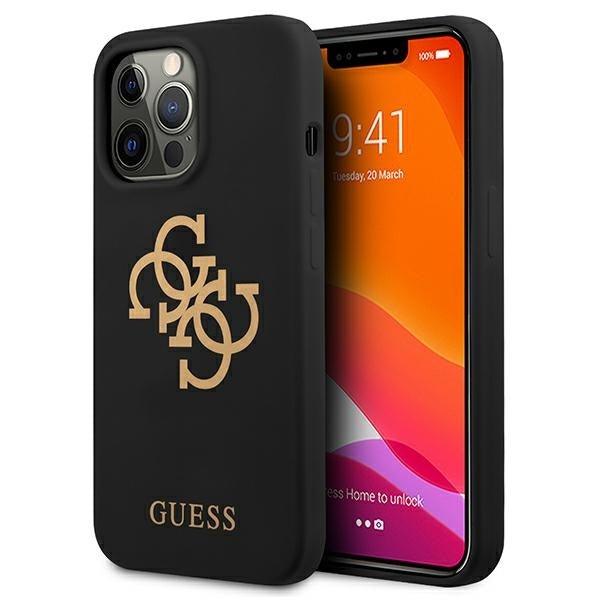 GUESS Handy Hülle Case Silikon 4G Logo für iPhone 13 Pro Schwarz