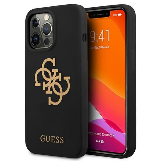 GUESS Handy Hülle Case Silikon 4G Logo für iPhone 13 Pro Schwarz