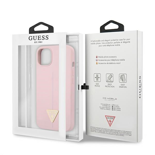 GUESS Handy Hülle Case Saffiano Triangle 4G Dreieck Logo für iPhone 13 / 14 / 15 Purple