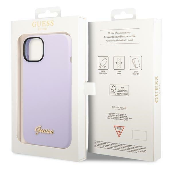 GUESS Handy Hülle Case Silikon Vintage Gold Logo für iPhone 13 / 14 / 15 Purple