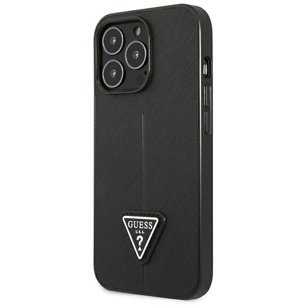 GUESS Handy Hülle Case Saffiano Triangle 4G Dreieck Logo für iPhone 14 Pro Max Schwarz