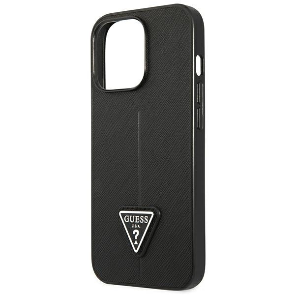 GUESS Handy Hülle Case Saffiano Triangle 4G Dreieck Logo für iPhone 14 Pro Max Schwarz