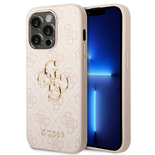 GUESS Handy Hülle Case 4G Big Metall Logo für iPhone 14 Pro Pink