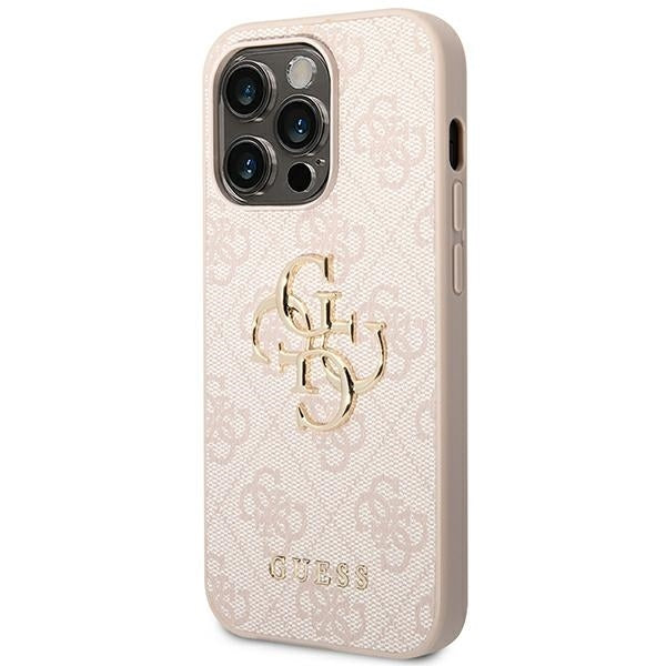 GUESS Handy Hülle Case 4G Big Metall Logo für iPhone 14 Pro Pink