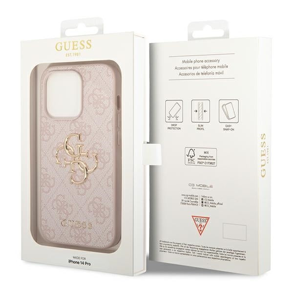 GUESS Handy Hülle Case 4G Big Metall Logo für iPhone 14 Pro Pink
