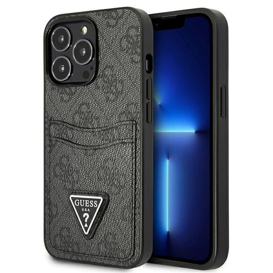 GUESS Handy Hülle Case Kartenschlitz 4G Triangle Dreieck Logo für iPhone 13 Pro Schwarz