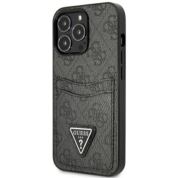 GUESS Handy Hülle Case Kartenschlitz 4G Triangle Dreieck Logo für iPhone 13 Pro Schwarz