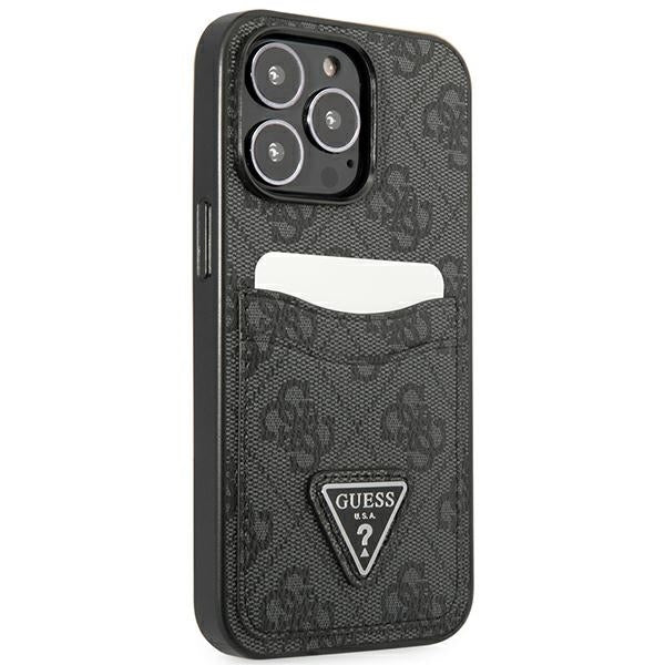 GUESS Handy Hülle Case Kartenschlitz 4G Triangle Dreieck Logo für iPhone 13 Pro Schwarz