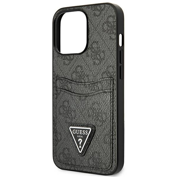 GUESS Handy Hülle Case Kartenschlitz 4G Triangle Dreieck Logo für iPhone 13 Pro Schwarz