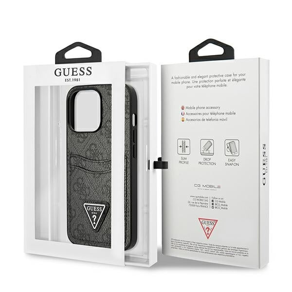 GUESS Handy Hülle Case Kartenschlitz 4G Triangle Dreieck Logo für iPhone 13 Pro Schwarz