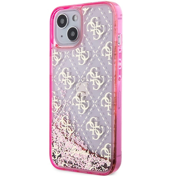 GUESS Handy Hülle Case für iPhone 13 / 14 / 15 Liquid Glitzer 4G Transparent Pink
