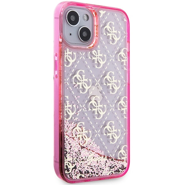 GUESS Handy Hülle Case für iPhone 13 / 14 / 15 Liquid Glitzer 4G Transparent Pink