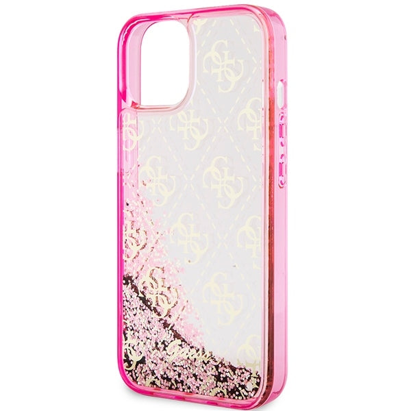 GUESS Handy Hülle Case für iPhone 13 / 14 / 15 Liquid Glitzer 4G Transparent Pink