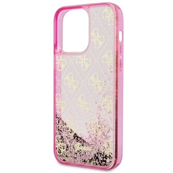GUESS Handy Hülle Case für iPhone 14 Pro Liquid Glitzer 4G Transparent Pink