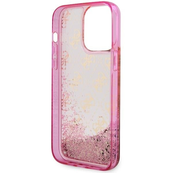 GUESS Handy Hülle Case für iPhone 14 Pro Liquid Glitzer 4G Transparent Pink