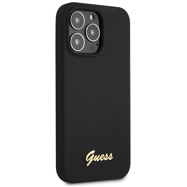 GUESS Handy Hülle Case Silikon Script Gold Logo für iPhone 13 Pro Max Schwarz