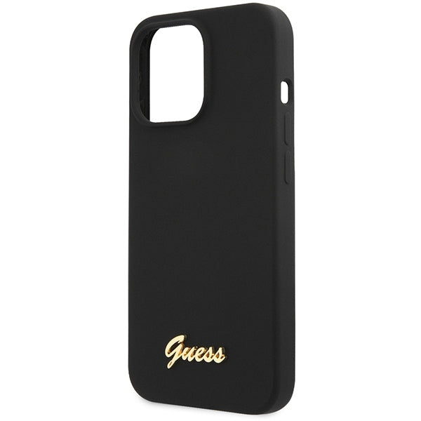 GUESS Handy Hülle Case Silikon Script Gold Logo für iPhone 13 Pro Max Schwarz