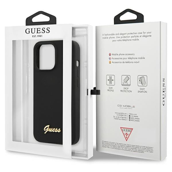 GUESS Handy Hülle Case Silikon Script Gold Logo für iPhone 13 Pro Max Schwarz