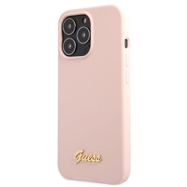 GUESS Handy Hülle Case Silikon Script Gold Logo für iPhone 13 Pro Max Pink