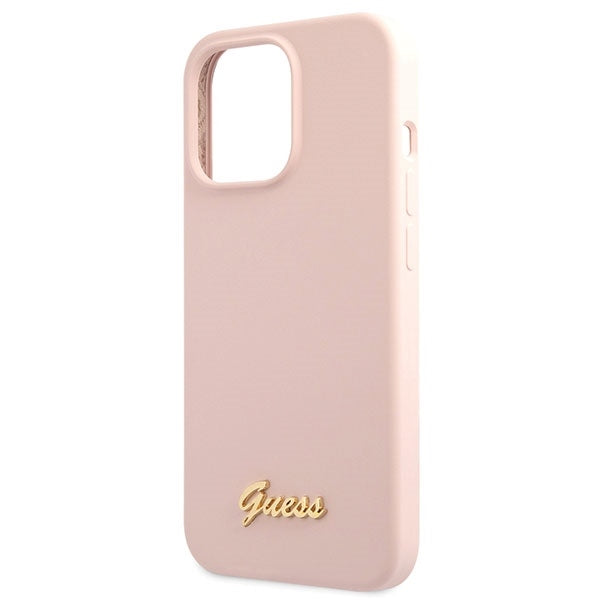 GUESS Handy Hülle Case Silikon Script Gold Logo für iPhone 13 Pro Max Pink