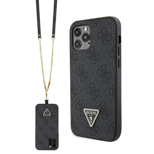 GUESS Crossbody Handy Hülle Case 4G Metall Logo für iPhone 12 / 12 Pro Schwarz
