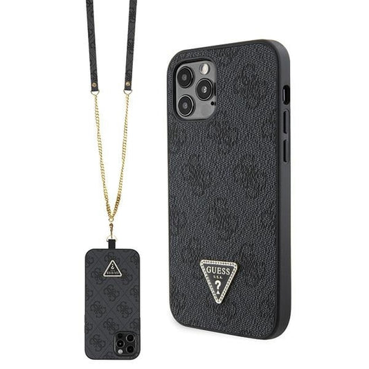 GUESS Crossbody Handy Hülle Case 4G Metall Logo für iPhone 12 / 12 Pro Schwarz